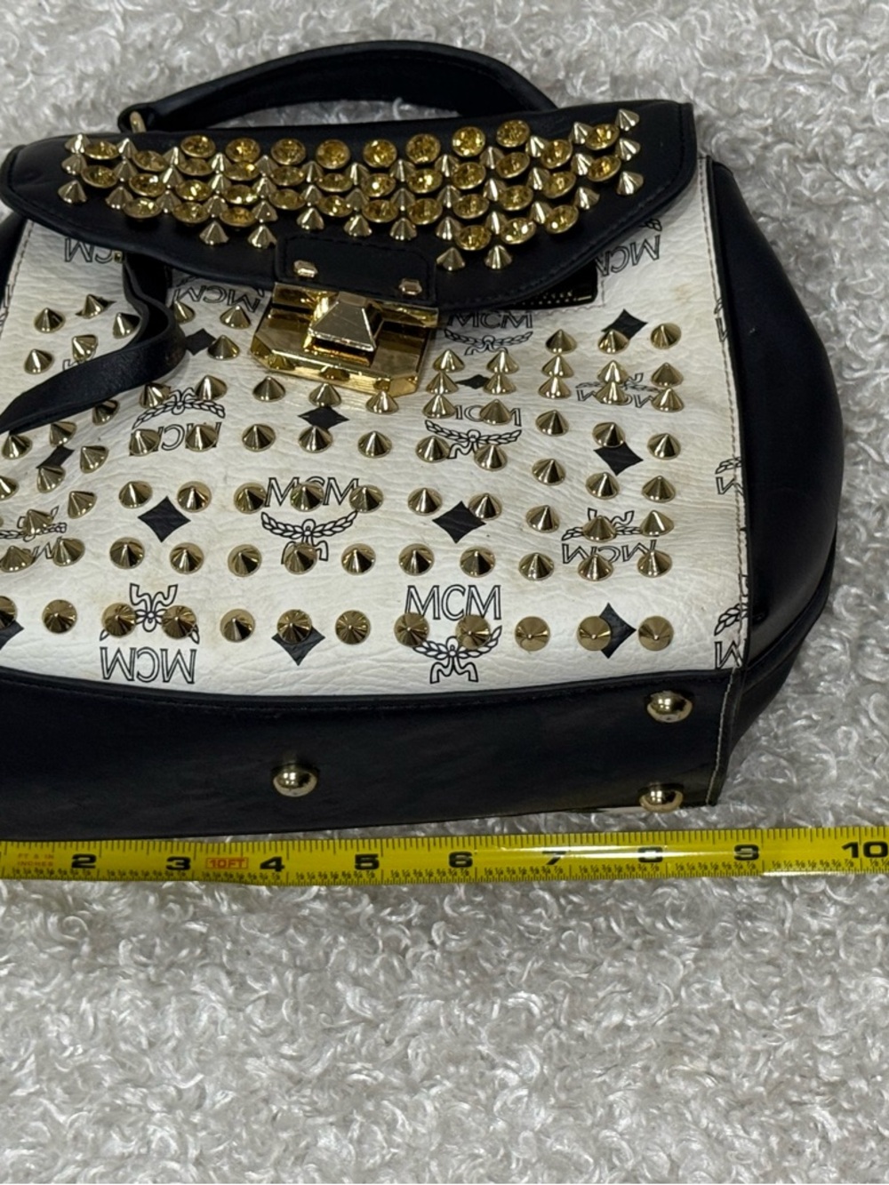 MCM Satchel Bag With Embellished Stones - Picture 7 of 15